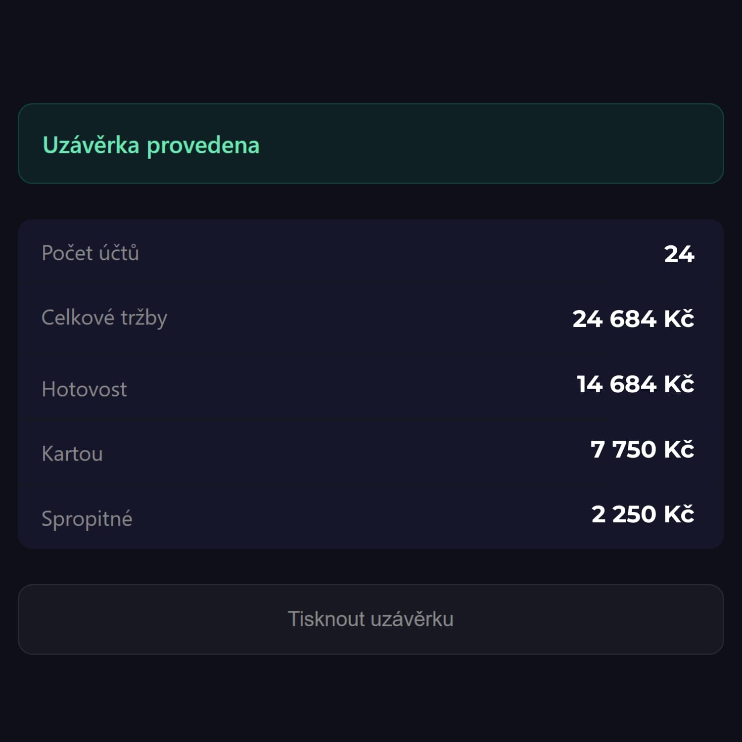 Přehled objednávek a POS uzávěrka