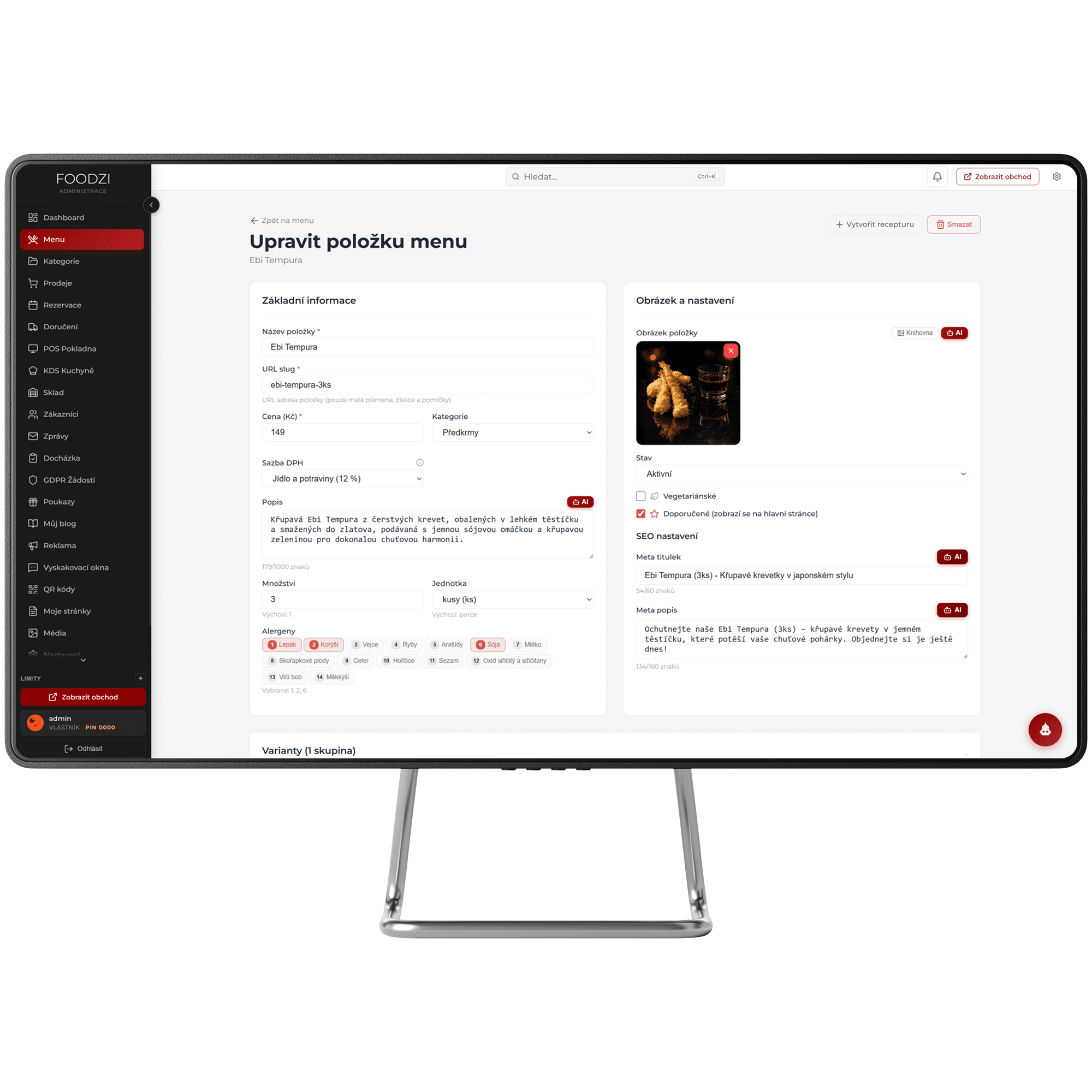 Editace produktu v administraci FOODZI