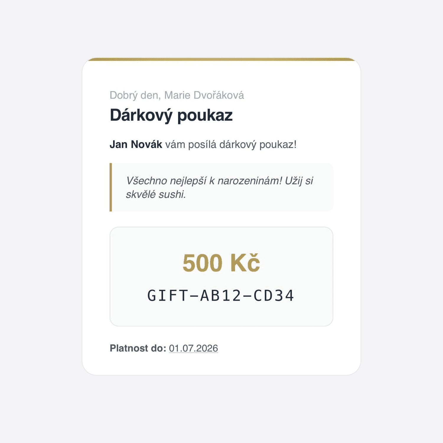 Dárková poukázka s QR kódem — online prodej na e-shopu cukrárny